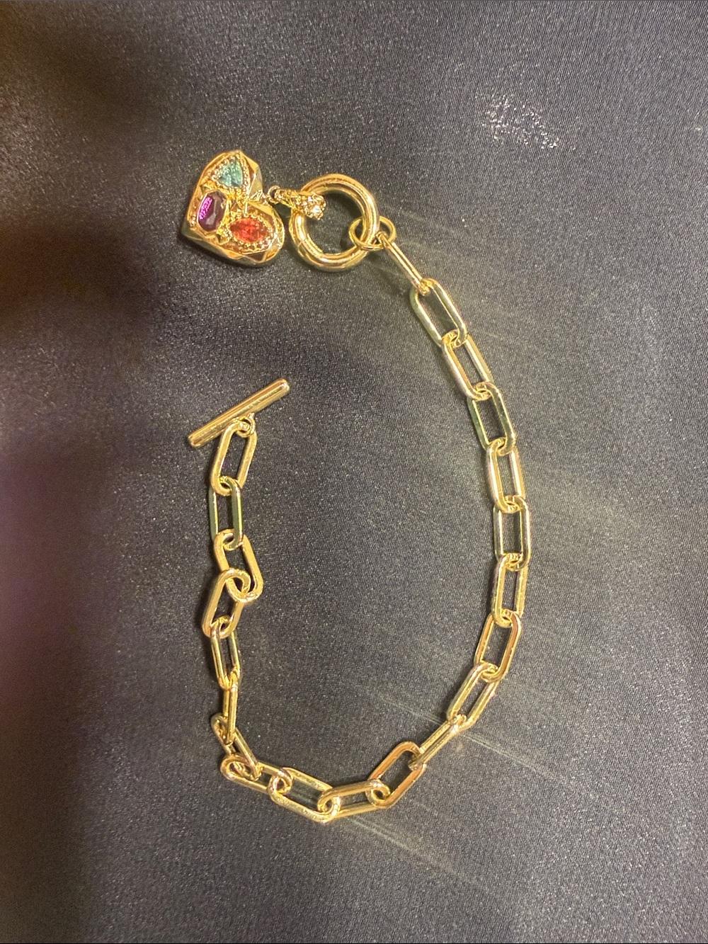 Kendra Scott Gold Penny Link Bracelet with Multicolor Gem Heart Charm